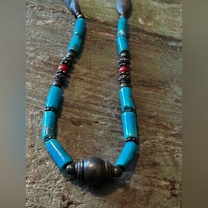 Sterling Turquoise and Coral Necklace